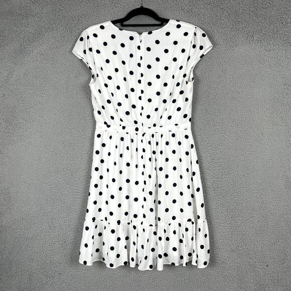 J Crew Dress Womens 6 White Black Polka Dot Faux Wrap Mini Cap Sleeve Ruffle - Picture 4 of 10